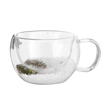 Tasse en verre transparent avec poignée et fleur séchée-200ml