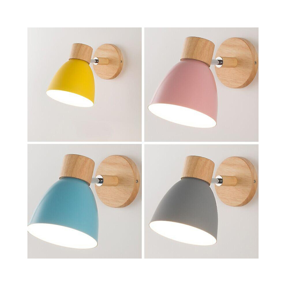 Kikidex (As Show, One Size) Nordic Metal Iron Macaron Bedroom Bedside Wall Lamp Modern Simple- Pink