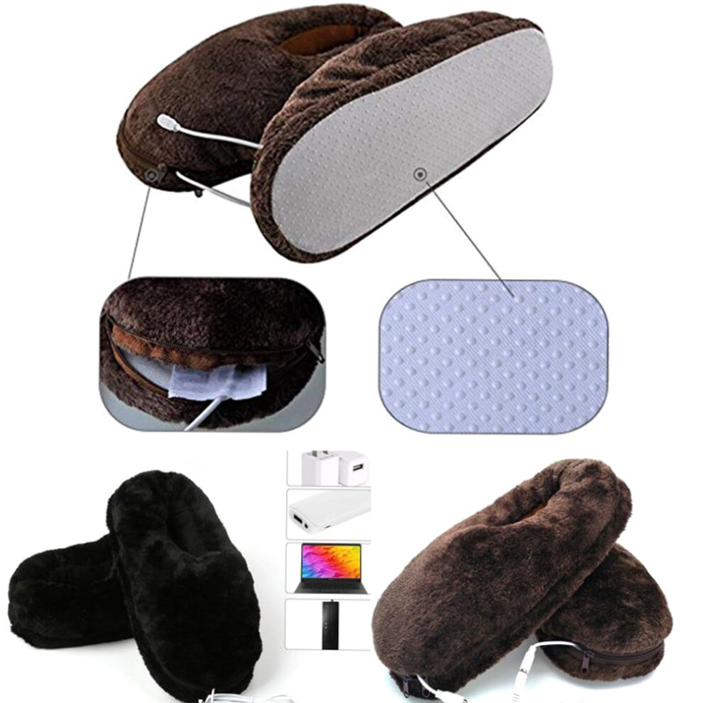 Black/Brown Usb Heated Slippers For Men Women, Cozy Warmth