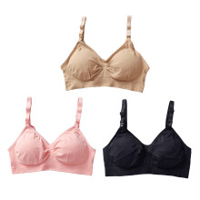 (Maternity Bras L) 3pcs Nursing Bras V Neck Seamless Push Up Pink Black XL