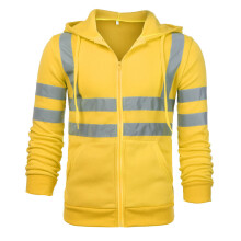 (Yellow XL) Men High Visibility Reflective Zippered Fleece Sweatshirt Yellow
