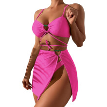 (Pink L) Women 3-Piece Lightweight Breathable Bikini Set Green S