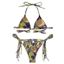 (Star Sky L) Women Two Piece Printed Halter Backless Bikini Star Sky