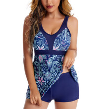 (Orchid XXL) Women's V Neck Floral Swimwear Two Piece Tanktop Boyshorts Orchid XXL