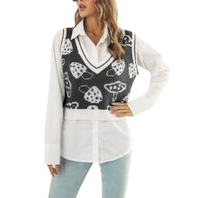 (Black M) Mushroom Crop Sweater Vest V Neck Warm Light Green M