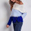 (Blue L) Women Long Sleeve Striped Boat Neck Pullover Blue L 3