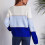 (Blue L) Women Long Sleeve Striped Boat Neck Pullover Blue L 4