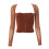 (Brown L) Hook Eye Top Long Sleeve Panel Mesh Square Neck Slim Fit White M 5