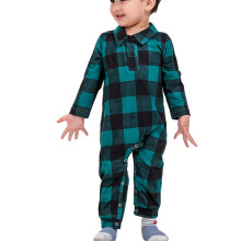(Dark Green Baby 9-12M) Christmas Pajamas Kit Dark Green Grid Print 3-4Y