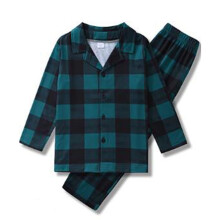 (Dark Green BOY 2Y) Christmas Pajamas Kit Dark Green Grid Print 3-4Y
