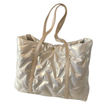 (Beige One Size) Puffer Down Bag Padded Quilted Single Shoulder Champagne One Size