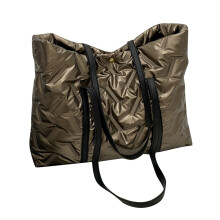 (Champagne One Size) Puffer Down Bag Padded Quilted Single Shoulder Champagne One Size