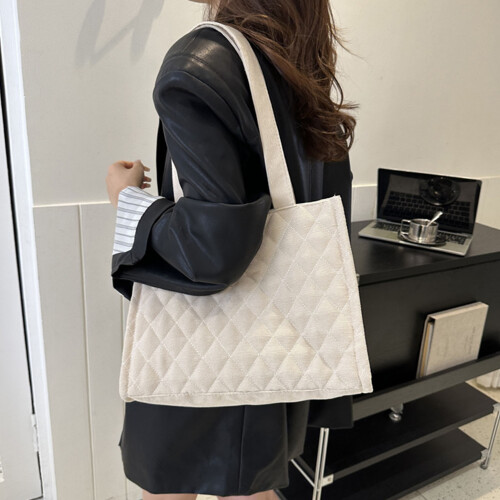(White One Size) Underarm Bag Argyle Pattern Large Shoulder Bag Women Gray One Size 2