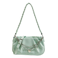 (Green F Size) Cloud Shape PU Shoulder Bag Chain Heart Pendant Elegant White F Size