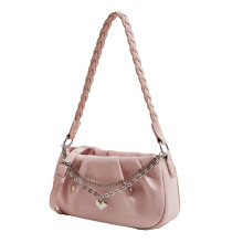 (Pink F Size) Cloud Shape PU Shoulder Bag Chain Heart Pendant Elegant White F Size