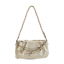 (White F Size) Cloud Shape PU Shoulder Bag Chain Heart Pendant Elegant White F Size