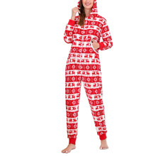 (Red WOMEN XL) Christmas Pajamas Snowflake Hooded Long Sleeve Family Red Kids 4-5Y