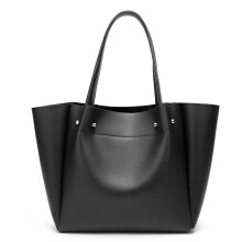 (Black Free Size) PU Shopping Bag Large Capacity Multi Functional Black Free Size