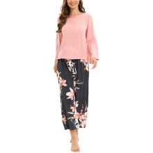 (Type 4 S) 2pcs Women Pajamas Set Print Long Sleeve Round Neck S