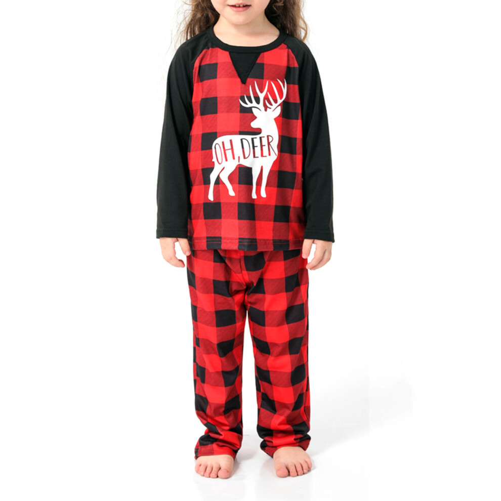 (Family Pajamas Set KIDS:4-5Y) Family Matching Pajamas Deer Print Crewneck Plaid Long Sleeve Men L-image-OPC-PMK9T8K-NEW