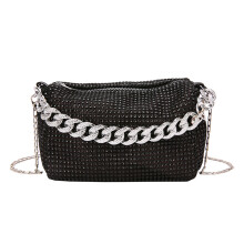 (Black Free Size) Rhinestone Shoulder Bag Bling Sparkly Glitter Handbag Silver