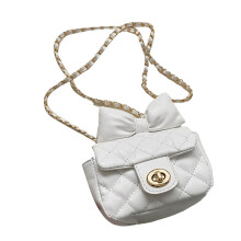 (White Free Size) Chain Shoulder Bag Bowknot Women Soft PU Casual Handbag White