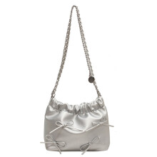 (Silver Color Universal Size) Single Shoulder Bag Beige Bowknot Korean Style Universal