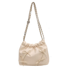 (Beige Universal Size) Single Shoulder Bag Beige Bowknot Korean Style Universal
