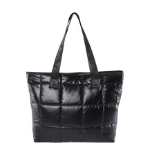 (Black Free Size) Large Puffy Shoulder Bag Cotton Padded Winter Handbag Black Free Size