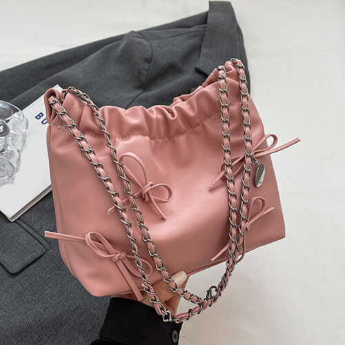 (Pink Universal Size) Single Shoulder Bag Beige Bowknot Korean Style Universal 2
