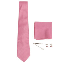(Pink) Men Tie Set Necktie Clip Pocket Square Cufflink 8cm Pink