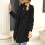 (Black L) Women Overcoat Double Breasted Black L 3