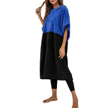 (Blue Black M) Colorblock Batwing Sleeve Warm Surf Poncho Towel Red Black XL