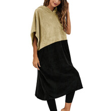 (Khaki Black M) Colorblock Batwing Sleeve Warm Surf Poncho Towel Red Black XL
