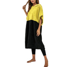 (Yellow Black XL) Colorblock Batwing Sleeve Warm Surf Poncho Towel Red Black XL