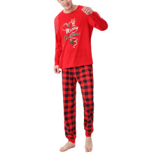 (Christmas Print MEN XXL) Christmas Family Pajamas Color Blocking Crewneck Animal Plaid MEN