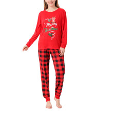 (Christmas Print WOMEN L) Christmas Family Pajamas Color Blocking Crewneck Animal Plaid MEN