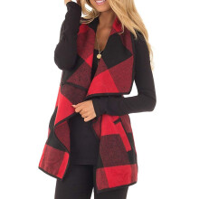 (Red L) Sleeveless Printed Cardigan Women Polyester Red S