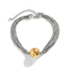 (Mixed Color 4841 Free Size) Ball Twist Layered Necklace Golden 4841 Free Size