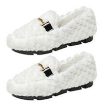 (White 39) Indoor Suede Shoes Plush Fluffy Warm Anti Slip Flat Bottom White 39