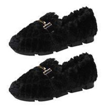 (Black 39) Indoor Suede Shoes Plush Fluffy Warm Anti Slip Flat Bottom White 39