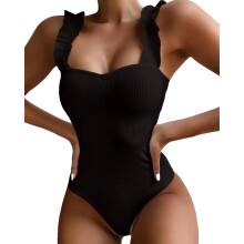 (Black M) One Piece Swimsuit Sleeveless Shoulder Strap Black M