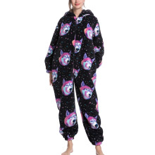 (Type 1 XL) Women Pajamas Cartoon Print Fleece Jumpsuit Soft Warm 3 S