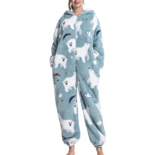 (Type 4 Type 5 M) Women Pajamas Cartoon Print Fleece Jumpsuit Soft Warm 3 S
