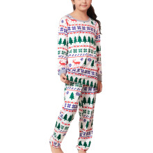 (White Kids 4‑5Y) Christmas Pajamas Neck Long Sleeve Family Matching White Kids 3-4Y