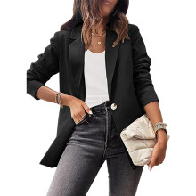 (Black XL) Red Slim Fit Women Office Jacket Long Sleeve Fall Spring M