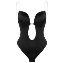 (Black M) Bodysuit Shapewear Women Deep V Backless Transparent Fitness Black XL