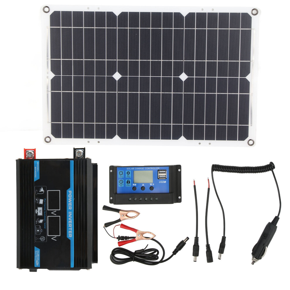(Black 12V To 220V) 300W Solar Inverter Kit 18V Panel 30A Controller 12V/24V To 220V 643505309539