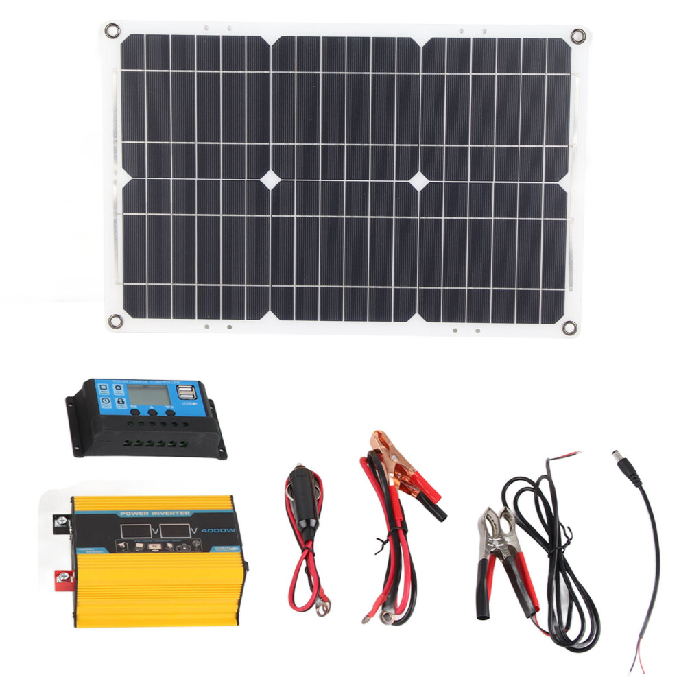 (Yellow 12V To 220V) 300W Solar Inverter Kit 18V Panel 30A Controller 12V/24V To 220V 643505309799