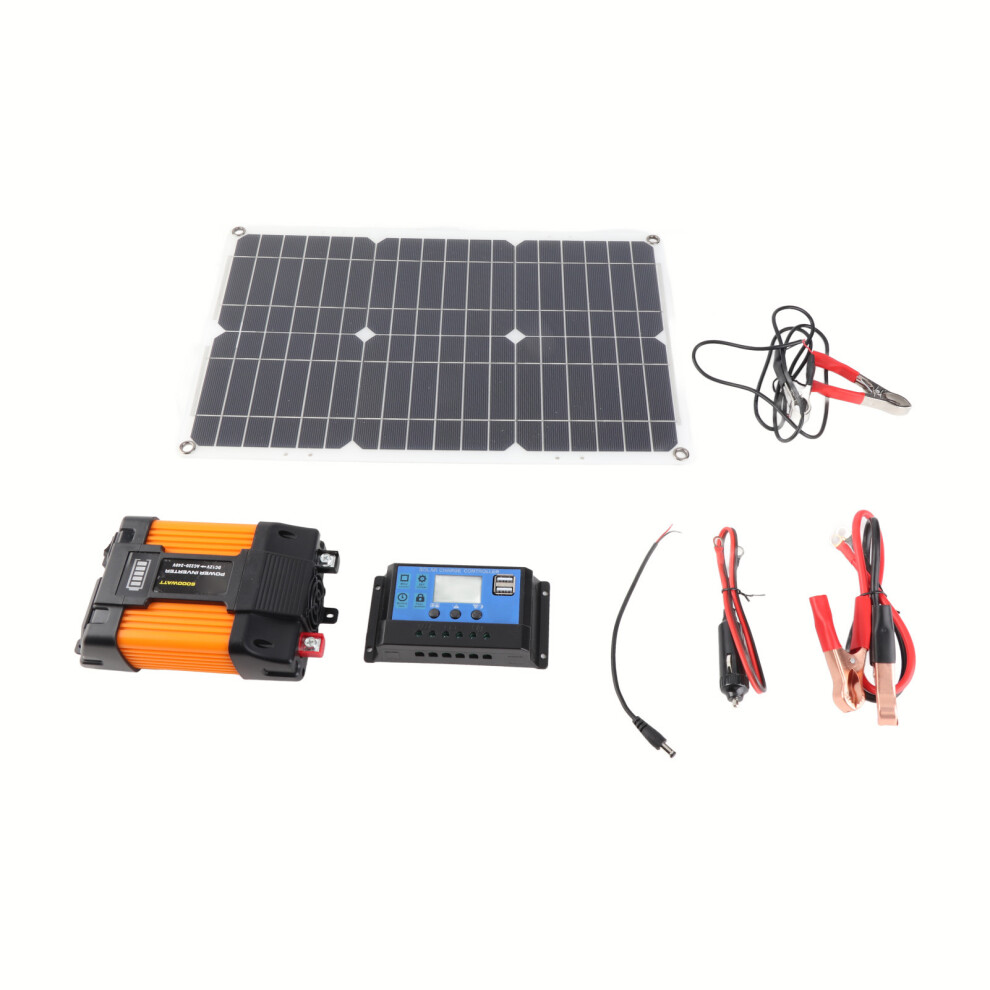 (500W 12V To 220V) Portable Solar System 4000W Inverter 30A 12V 24V Controller 18W Panel 643505309577